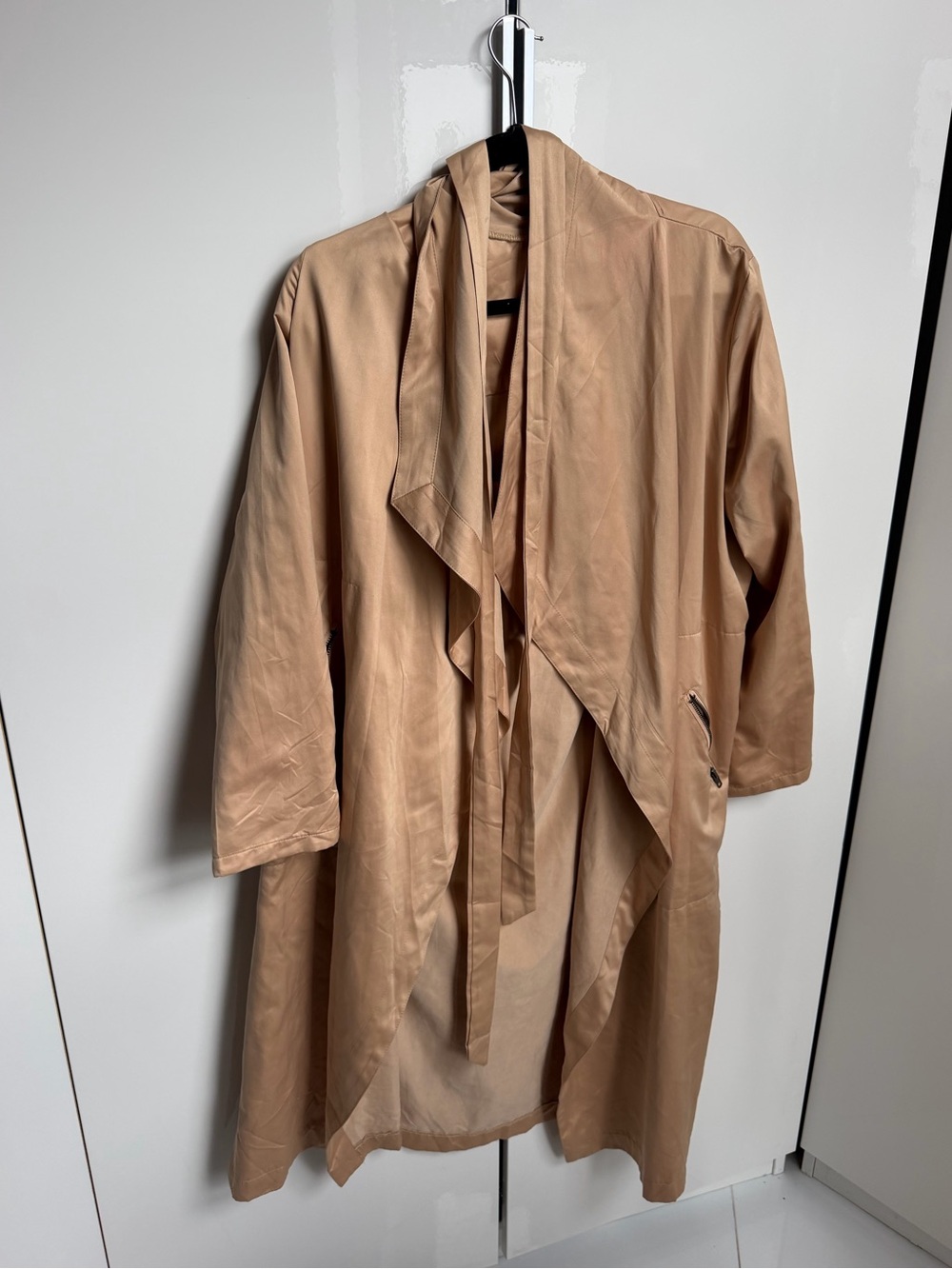 Ebby Andi Women's Lightweight Tan Drape Front Coat